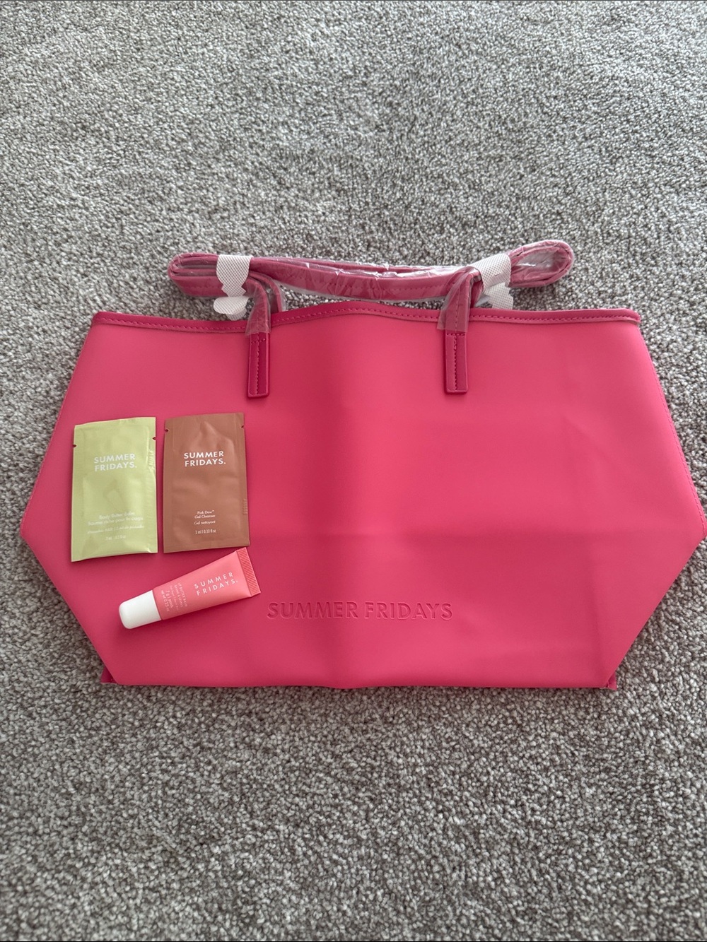 Summer Fridays Bright Pink Jelly Tote + Mini Lip Gloss